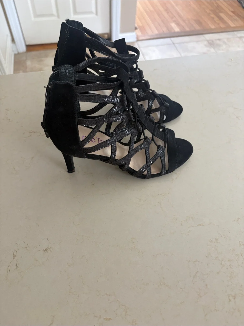 Black Strappy Gladiator heeled Sandals. Size 7. Gently worn